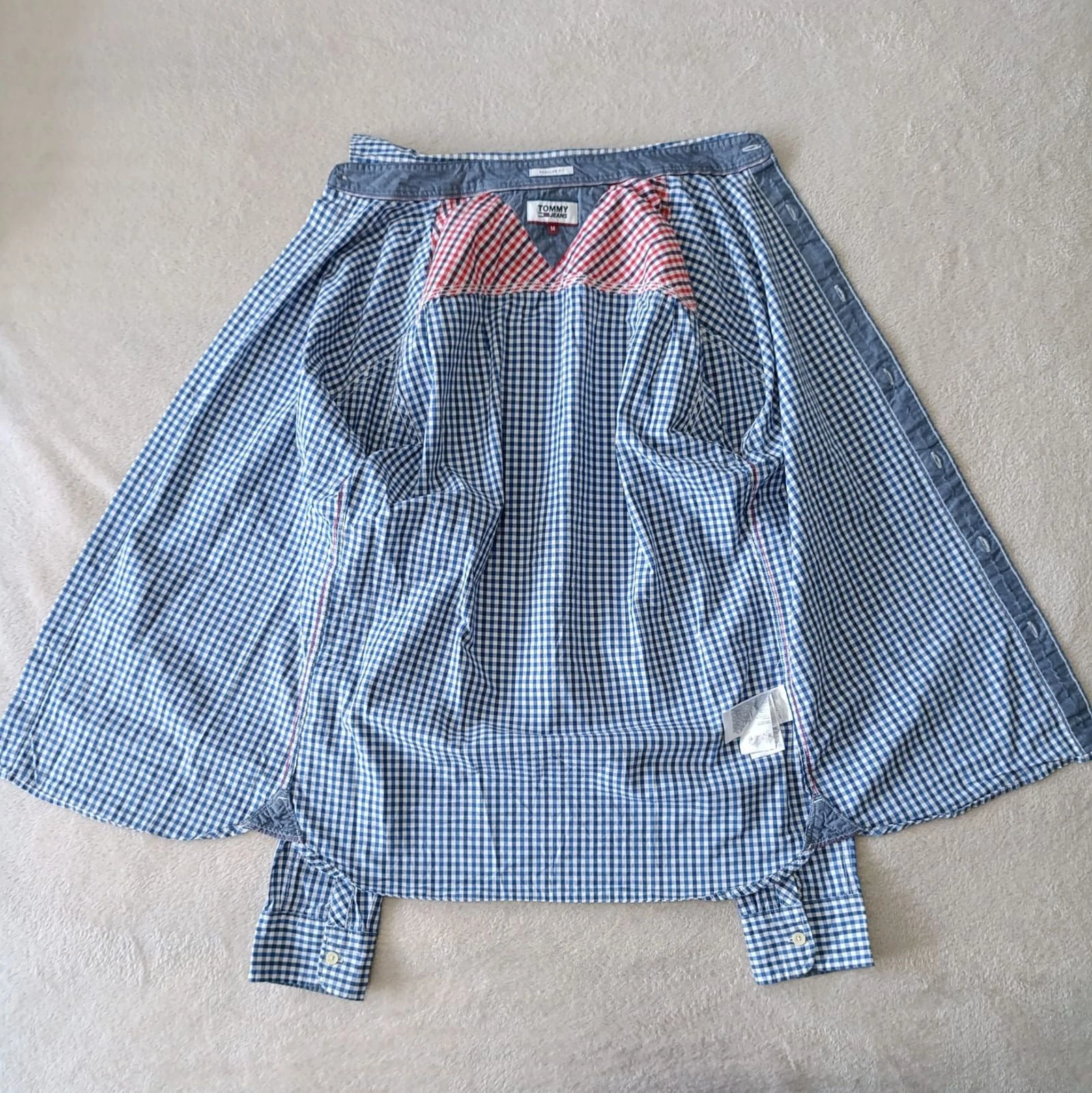 Camisa Tommy Jeans azul a cuadros blancos Logo bordado Talla M – photo 4